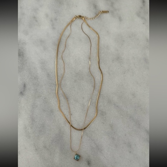 Gold Layering Layered Turquoise Pendant Necklace - Picture 2 of 5